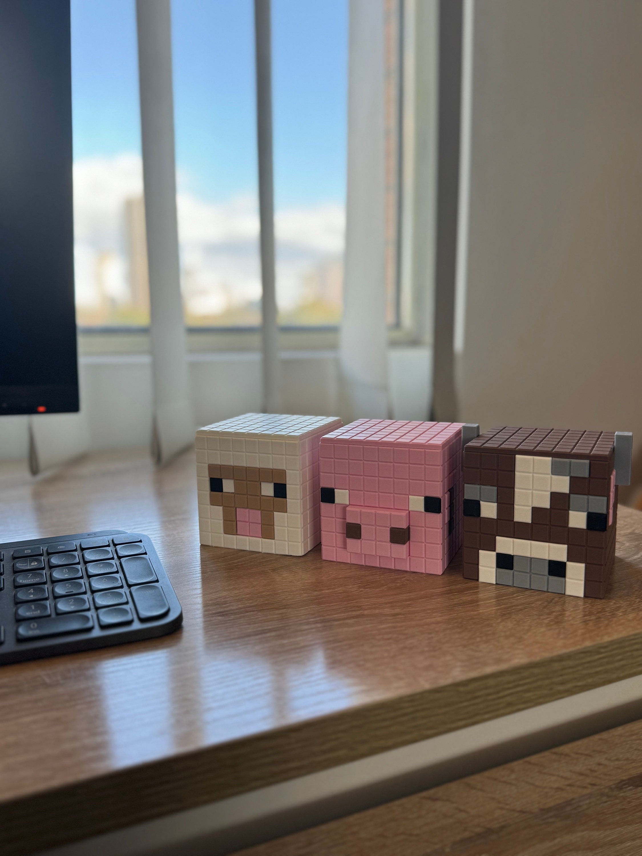 Minecraft Stationary Holders OR Decorative Plant Pot - Cow, Pig, Sheep | Retro Cozy Gaming | Kids videogame gift | Cute Office Table Decor