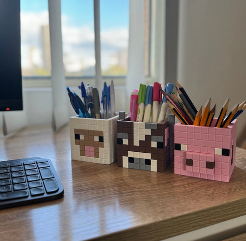 Minecraft Stationary Holders OR Decorative Plant Pot - Cow, Pig, Sheep | Retro Cozy Gaming | Kids videogame gift | Cute Office Table Decor