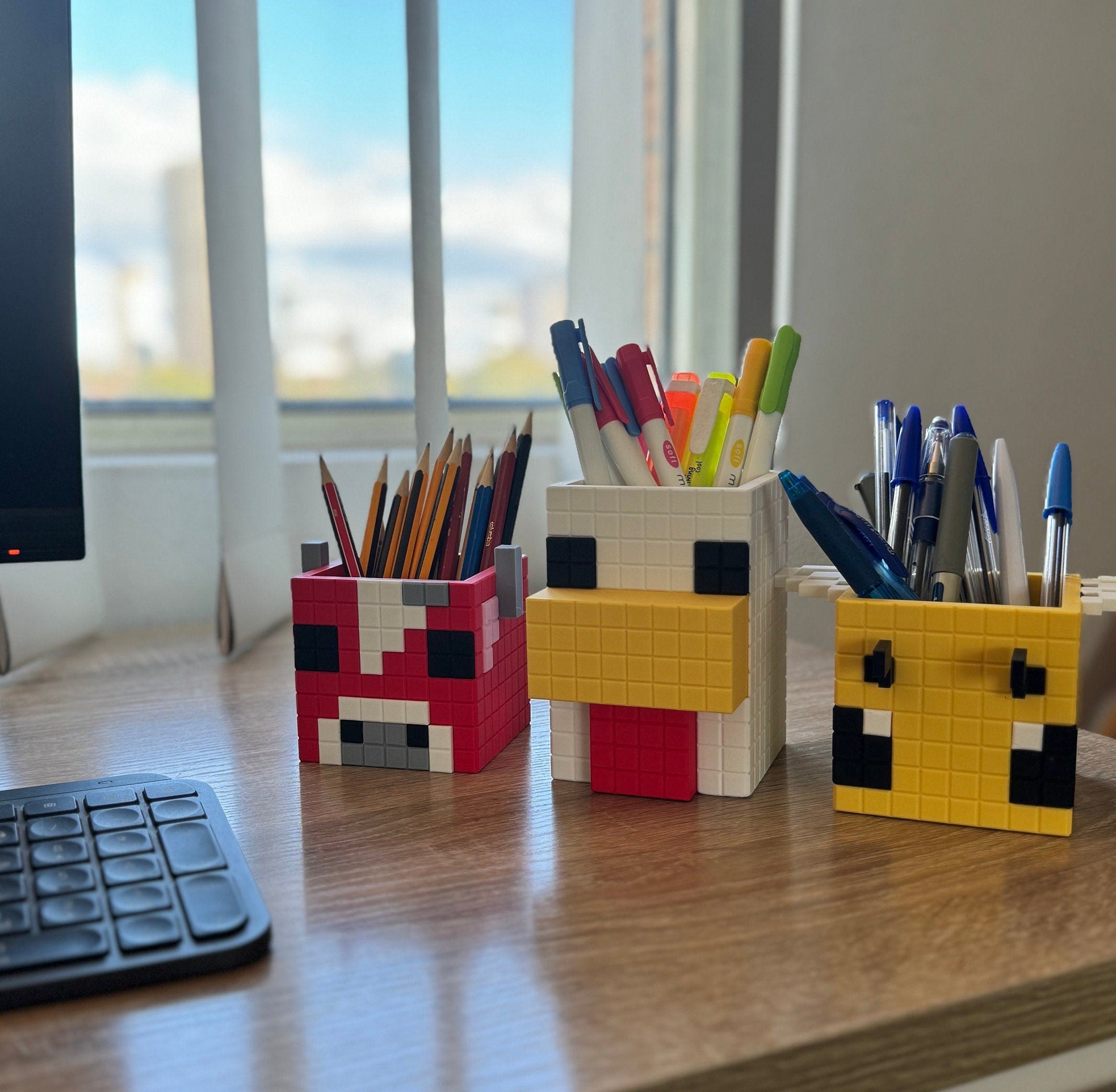 Minecraft Stationary Holders OR Decorative Plant Pot - Chicken, Bee, Mooshroom Cow | Cozy Gaming | Kids Videogame Gift | Office Table Decor