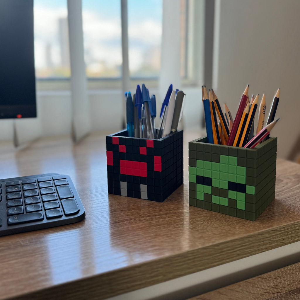 Minecraft Stationary Holders OR Decorative Plant Pot - Zombie, Spider | Retro Cozy Gaming | Kids videogame gift | Cute Office Table Decor