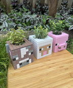 Minecraft Stationary Holders OR Decorative Plant Pot - Cow, Pig, Sheep | Retro Cozy Gaming | Kids videogame gift | Cute Office Table Decor