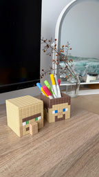 Minecraft Stationary Holders - Steve and Villager - Minecraft Movie Set | Retro Cozy Gaming | Kids videogame gift | Cute Office Table Decor