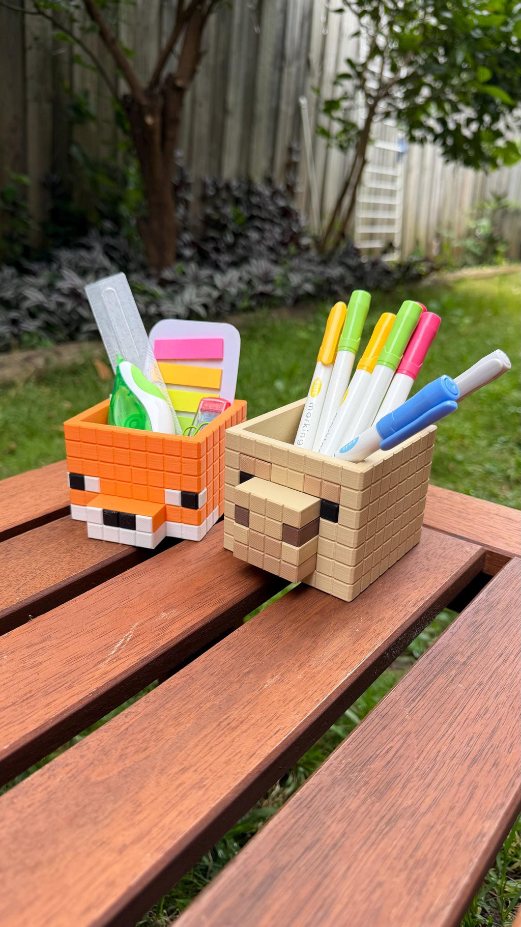 Minecraft Stationary Holders - Llama, Fox - Minecraft Movie Set | Retro Cozy Gaming | Kids videogame gift | Cute Office Table Decor