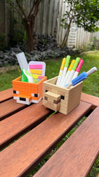 Minecraft Stationary Holders - Llama, Fox - Minecraft Movie Set | Retro Cozy Gaming | Kids videogame gift | Cute Office Table Decor