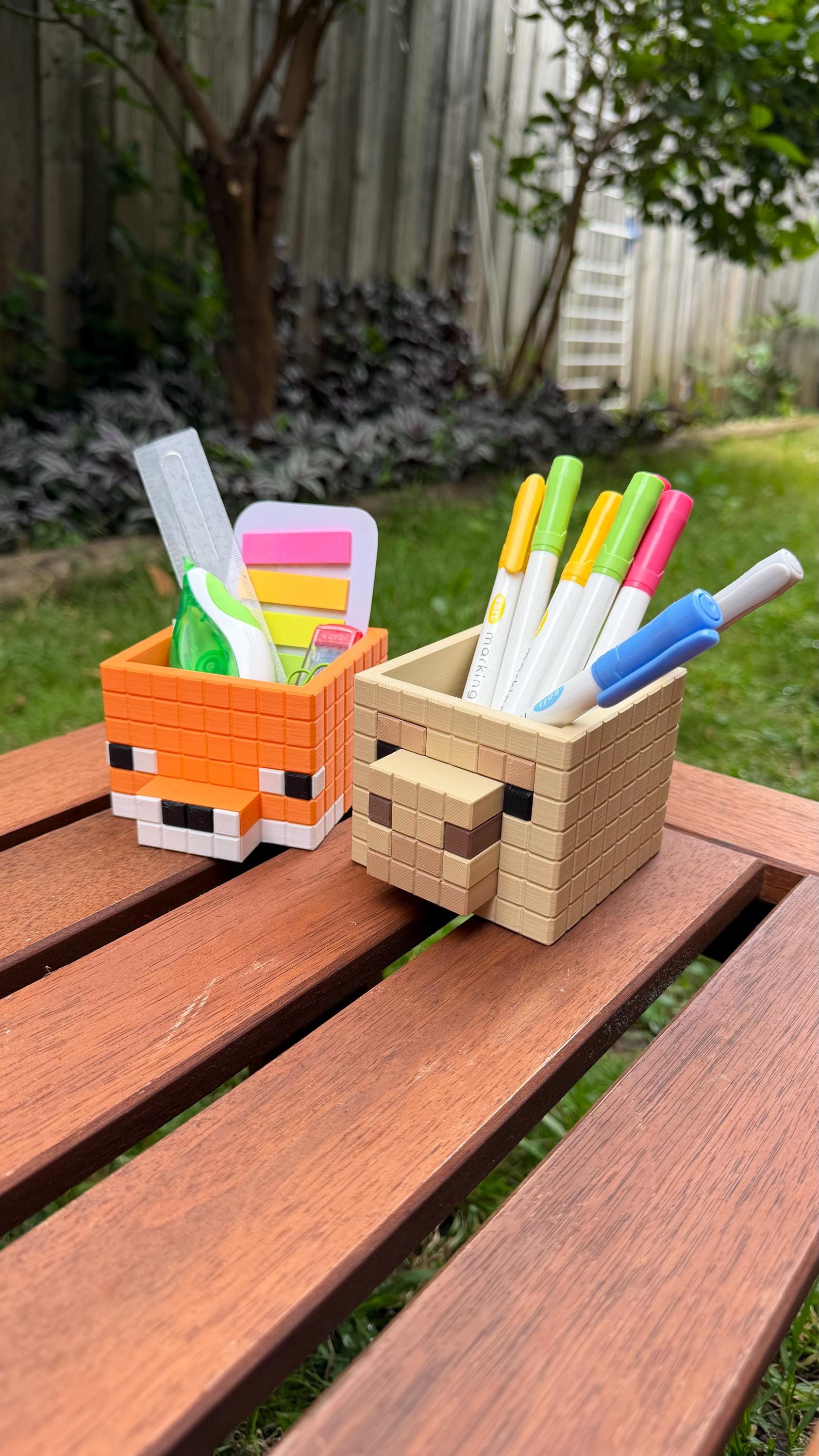 Minecraft Stationary Holders - Llama, Fox - Minecraft Movie Set | Retro Cozy Gaming | Kids videogame gift | Cute Office Table Decor