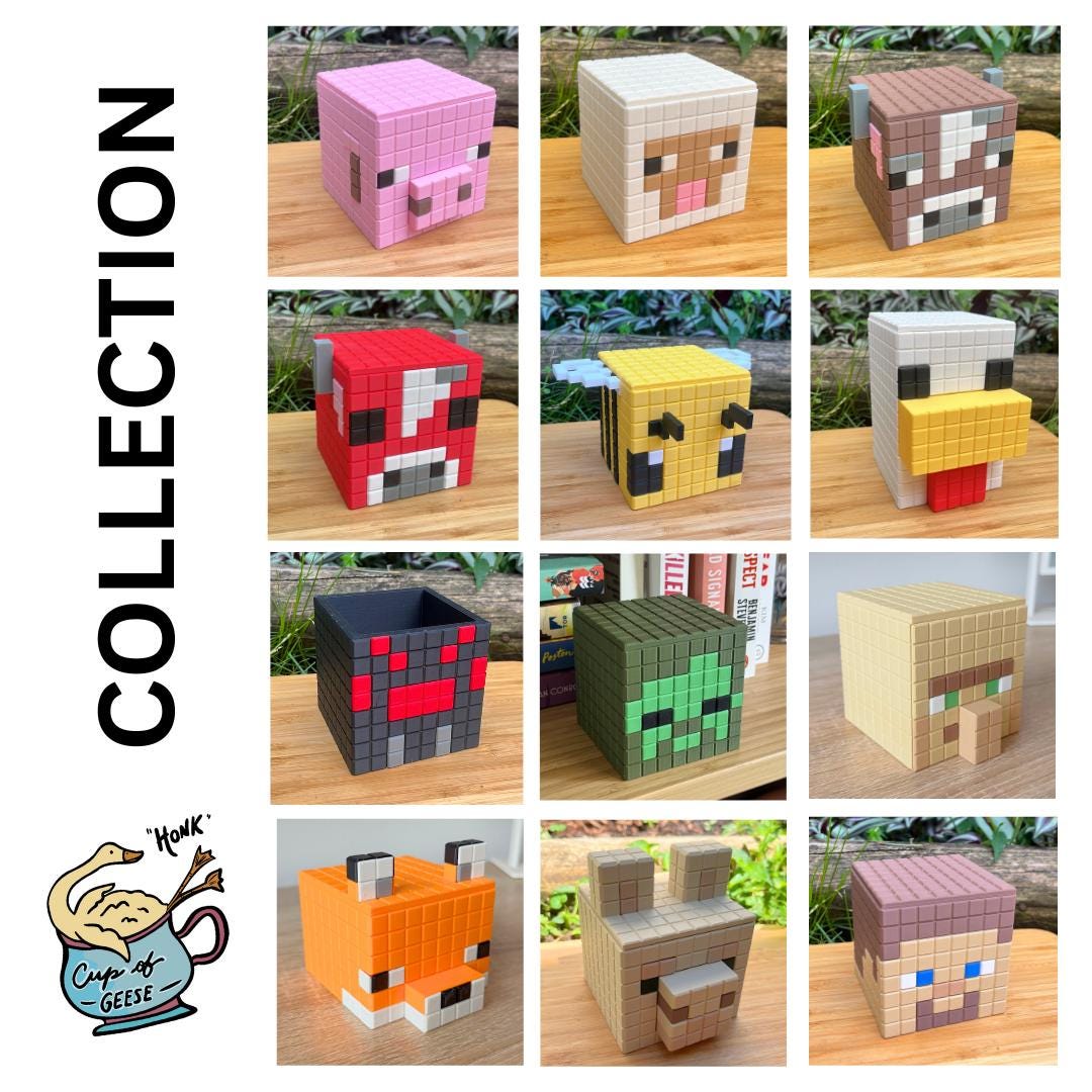 Minecraft Stationary Holders - Steve and Villager - Minecraft Movie Set | Retro Cozy Gaming | Kids videogame gift | Cute Office Table Decor
