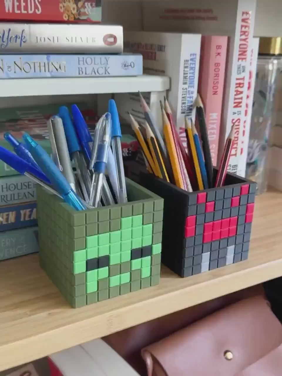 Minecraft Stationary Holders OR Decorative Plant Pot - Zombie, Spider | Retro Cozy Gaming | Kids videogame gift | Cute Office Table Decor