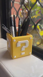 Mario Question Block Stationary Holder: Gaming Desk Decor