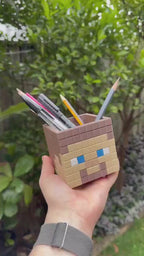 Minecraft Stationary Holders - Steve and Villager - Minecraft Movie Set | Retro Cozy Gaming | Kids videogame gift | Cute Office Table Decor