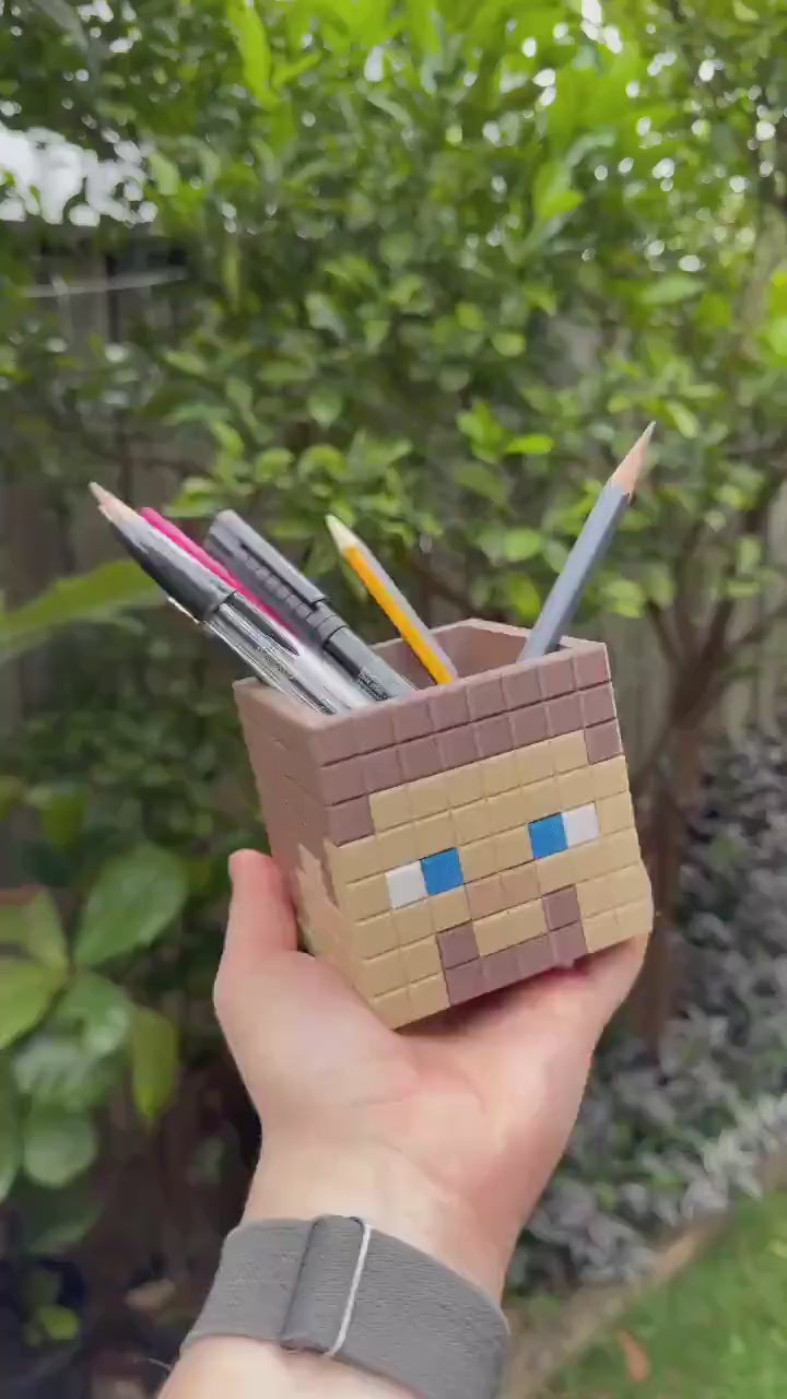 Minecraft Stationary Holders - Steve and Villager - Minecraft Movie Set | Retro Cozy Gaming | Kids videogame gift | Cute Office Table Decor