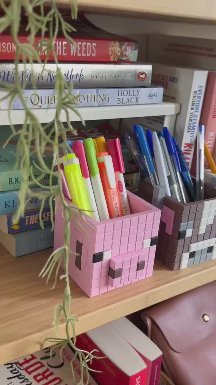 Minecraft Stationary Holders OR Decorative Plant Pot - Cow, Pig, Sheep | Retro Cozy Gaming | Kids videogame gift | Cute Office Table Decor